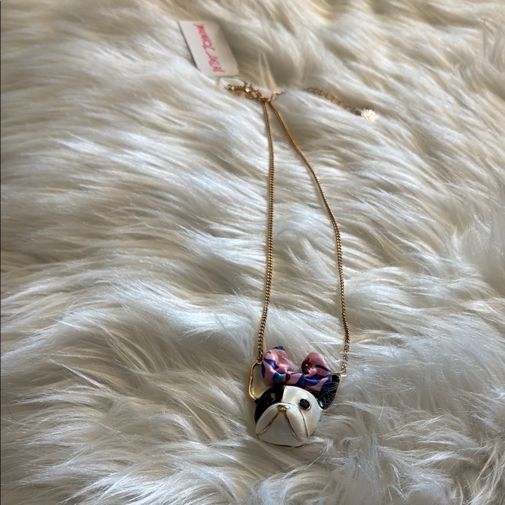 Betsey Johnson Gold and Pink Puppy Pendant Necklace